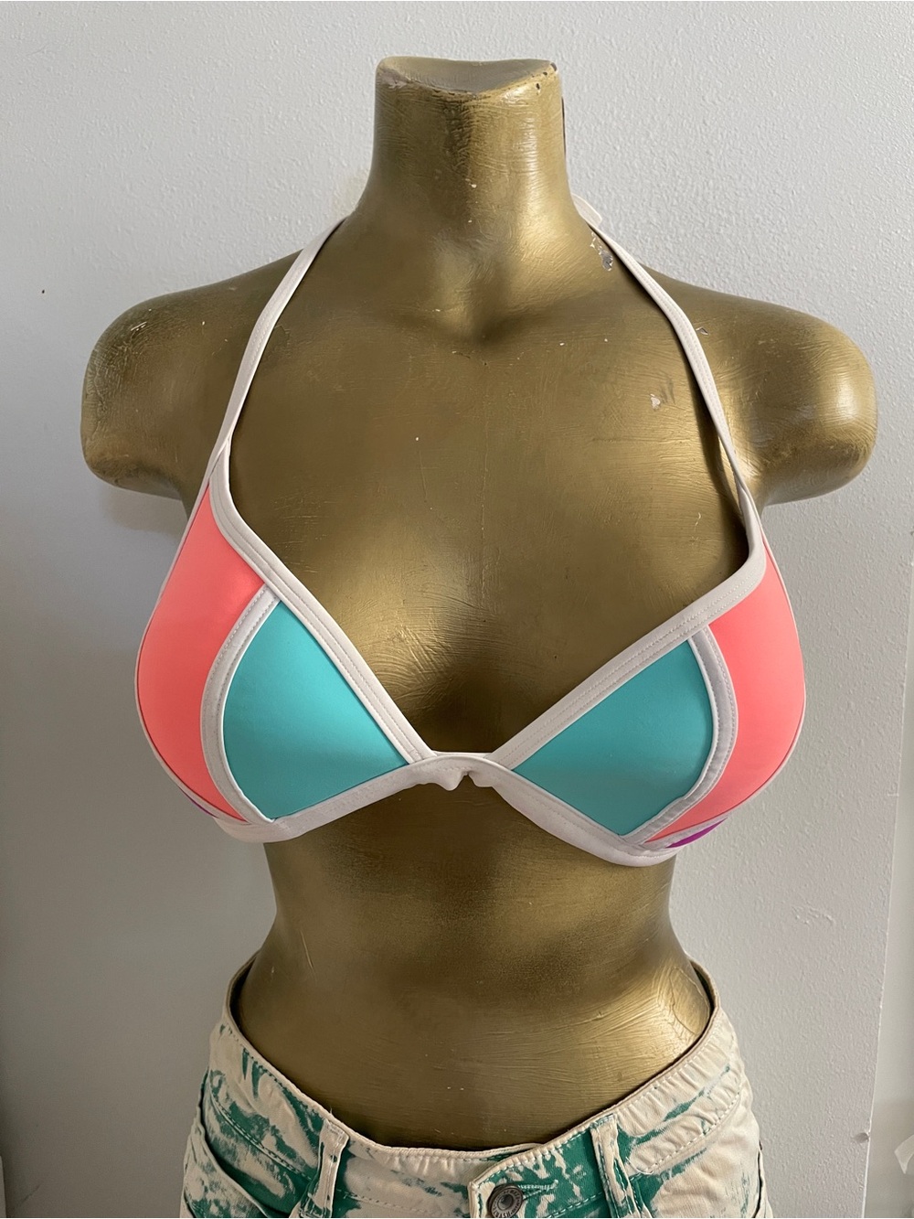 Victoria’s Secret PINK Colorblock halter BIKINI  Swim TOP Size Large